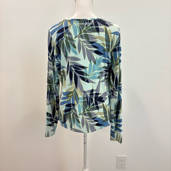 Hang Ten Blue Green Leaf Pattern Long Sleeve Rash Guard Size Large - Picture 5 of 8